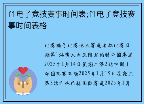 f1电子竞技赛事时间表;f1电子竞技赛事时间表格